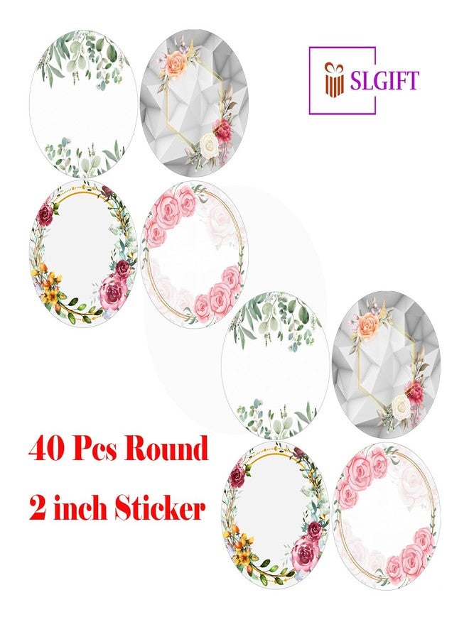 SLGIFT Vinyl Round Floral Theme Sticker, Self-Adhesive Vinyl Stickers, 40 Pieces, 2 x 2 Inches Round Sticker, 4 Unique Designs, R160 - Image 4